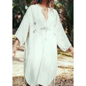M.A.B.E. Vivien embroidered ivory blouse embroidered boho tunic cotton gauze XS
